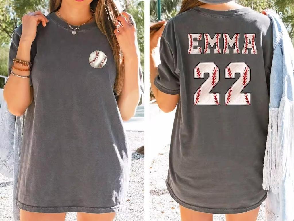 EMMA 22 Spring/Summer New Round Neck Baseball Print Short Sleeve Loose T-shirt for Women