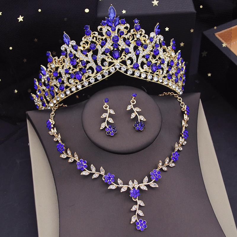 Luxury Tiaras Bridal Jewelry Sets for Women Flower Choker Necklace Sets Bride Crown Prom Wedding Jewelry Set Costume Accessory