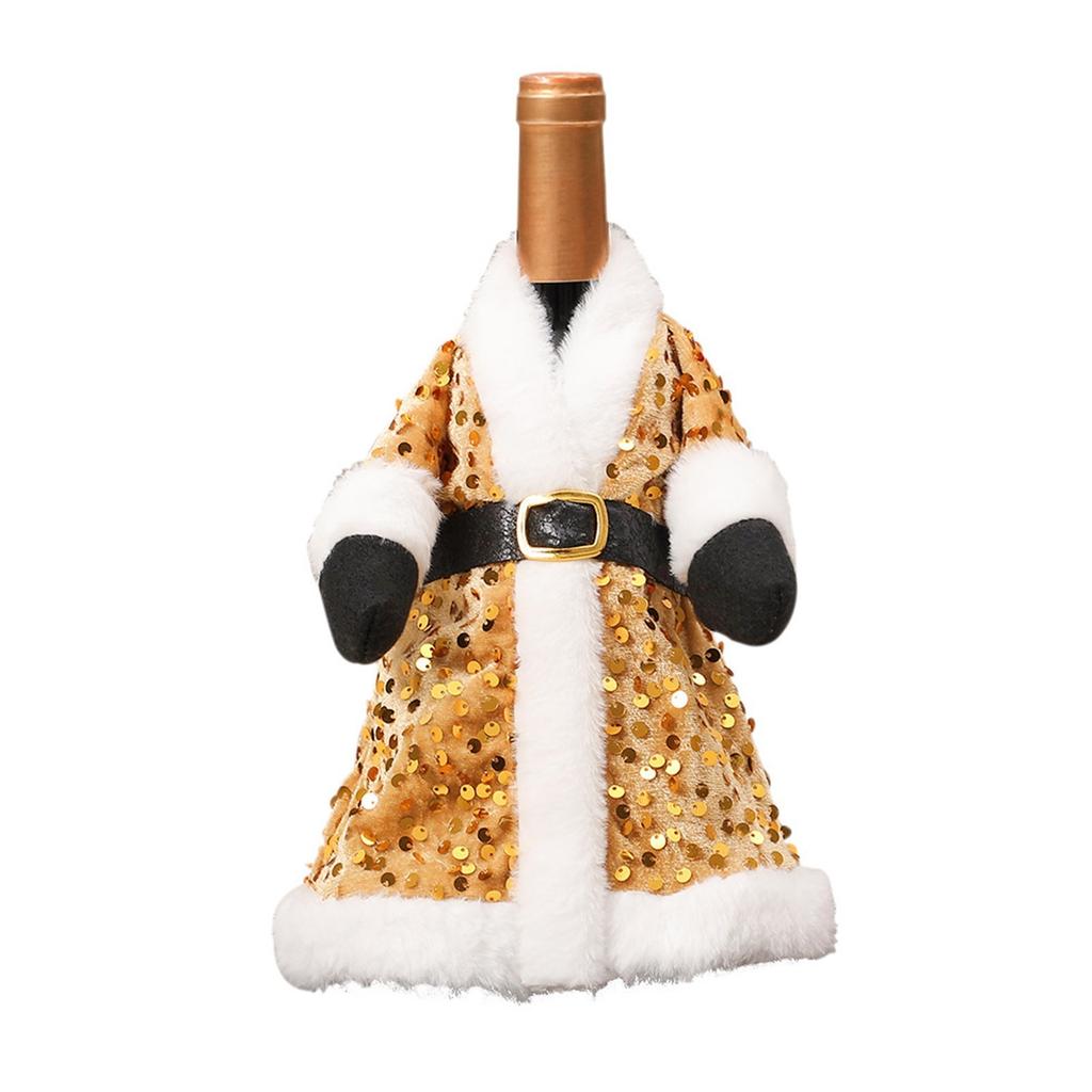 Santa Coat Wine Bottle Cover Set- Sequin Christmas Decor, Sparkling Wine Bottle Dress Decorations, Holiday Table Decor, Present Bag Party Decor For