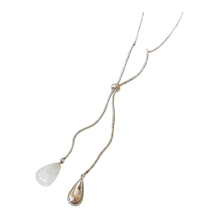 Alloy Teardrop Pendant Necklace Sophisticated Long Sweater Chain With Adjustable Length Fashion Accessory