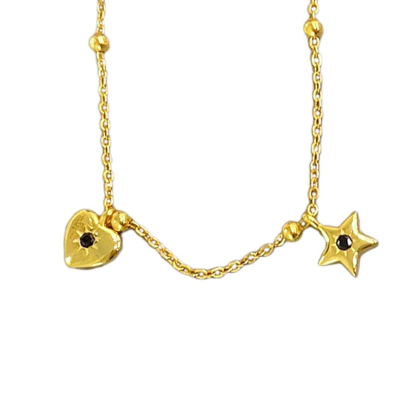 Exquisite Small Micro Zircon Diamond-set Love Star Spacer Round Bead Necklace Female Clavicle Chain