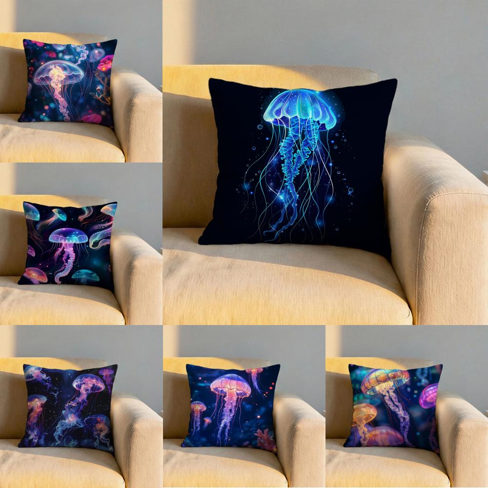 Marine Life Jellyfish Cushion Cover Soft Reversible Durable Pillow Cover MultiScene Use for Home Car Daily Comfort