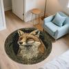 Fox On Tree Branch,Round Area Rug,Carpet Rug for Living Room Bedroom Sofa Playroom Decor,Non-slip Floor Mat