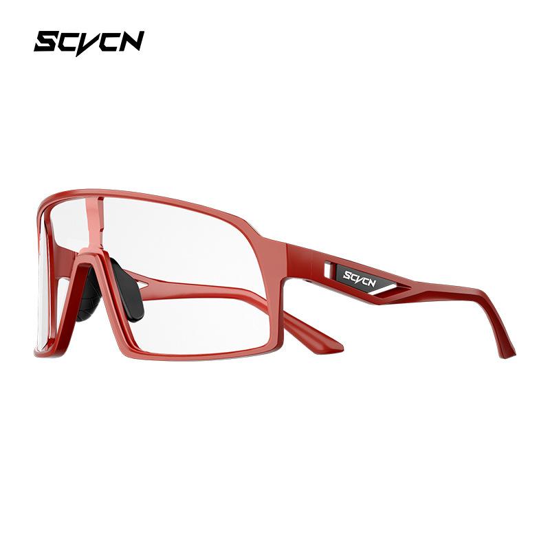 

SCVCN Photochromic cycling glasses for outdoor sports, professional road bike goggles for men, windproof hiking and mountaineering goggles for women Sand red frame, white lab