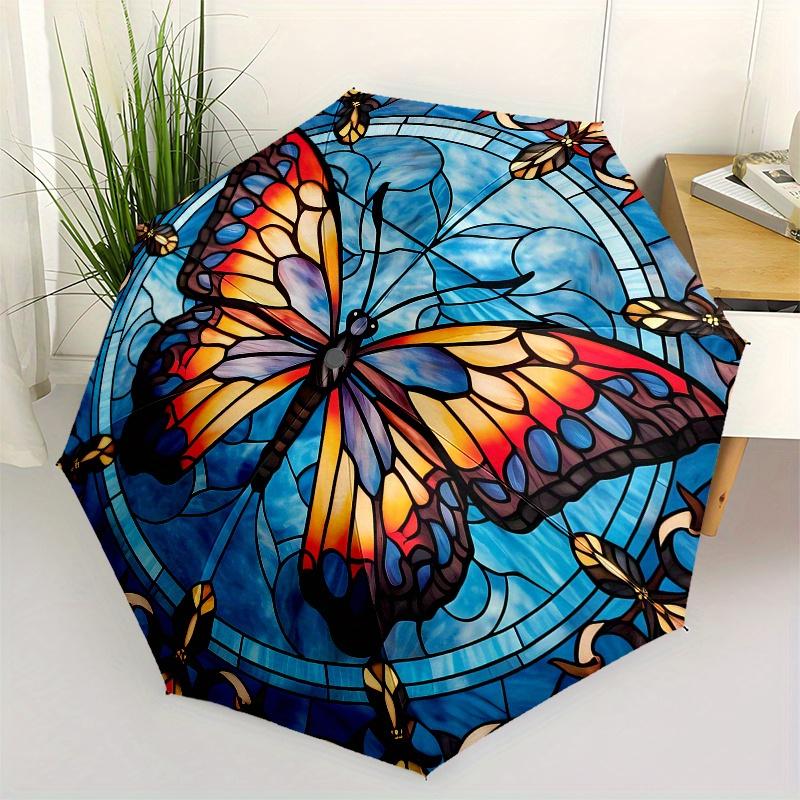 

Stained Glass Butterfly Wall Art Decor - Vibrant Hanging Panel for Home or Office Umbrella Day Gift Y227
