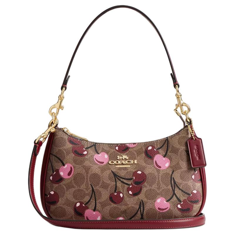 

COACH Teri 24 Cherry Print Zip Closure Coated Canvas Shoulder Crossbody Tote Medium Women s Gold Multicolor золотий