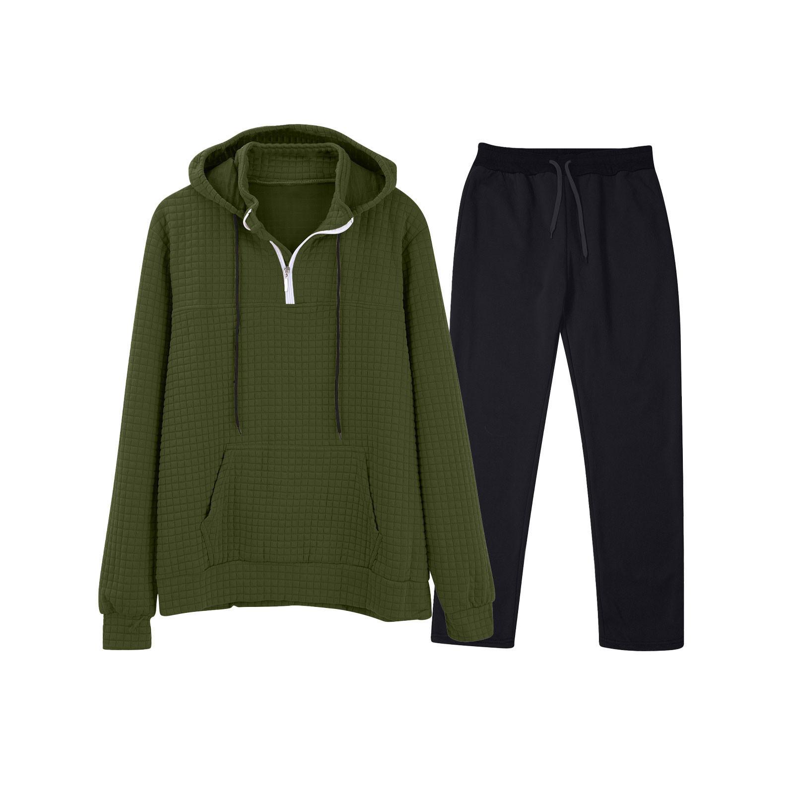 

Мужская однотонная толстовка с длинным рукавом и длинными брюками, комплект из спортивной толстовки с капюшоном и воротником-стойкой + спортивные штаны L армия зеленый