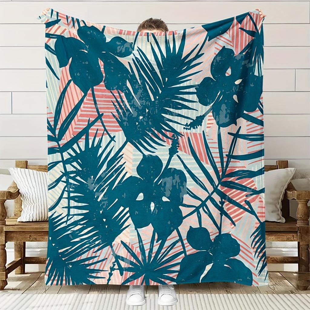 1pc Tropical Palm Leaf & Jungle Foliage Blanket - Soft Quilted Polyester Bedspread, Cooling All-Season Bed Cover with 75X95CM
