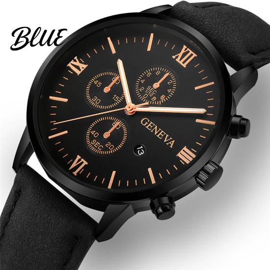 Men Wrist Watch Calendar Faux Pointer Display Dial Precise Quartz Round Shockproof Scratch-resistant Leather Strap