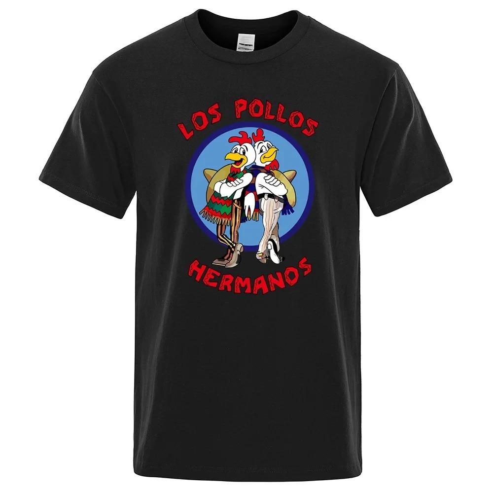LOS POLLOS Hermanos Funny Printed T-Shirt Men Cotton Casual Short Sleeves Summer Men Breathable Tshirt Chicken Brothers Tees Top