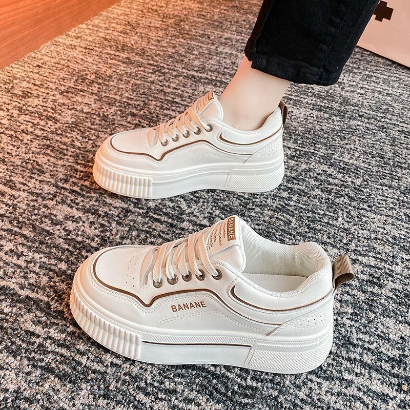 White Shoes Women's Shoes Leather Surface Breathable Thick Bottom High White Women's Casual All-Match Thick Bottom Muffin Fashion Women