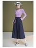 Autumn Silk Scarf Bow A-Line Pleated Skirt for Women