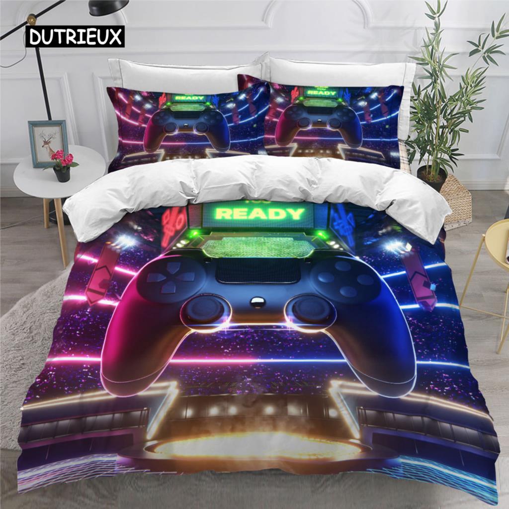 Gamer Påslakanset för Pojkar Gaming Sängkläder för Tonåring Videospel Täcke Överdrag Playstation King Size 2/3 st Quiltöverdrag