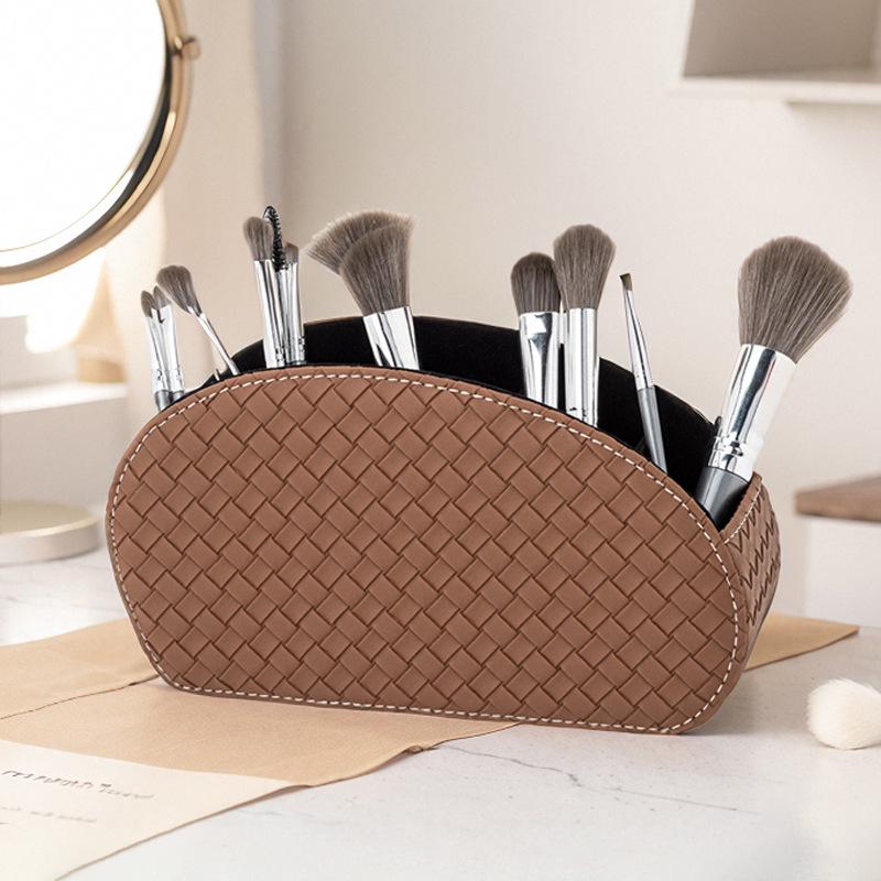 Remote Control & Desktop Organizer, PU Leather, 5-Compartment Storage Box for Office and Cosmetics