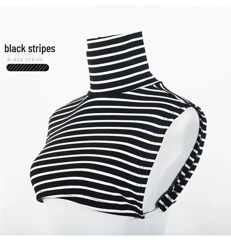 Women's Striped Semi-High Neck Cotton Decorative Collar Pullover: Warm & Fashionable Innerwear for Autumn/Winter