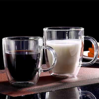 Tazza da caffè termoisolante a forma di uovo a doppio strato per la casa, in vetro borosilicato trasparente, con manico e coperchio