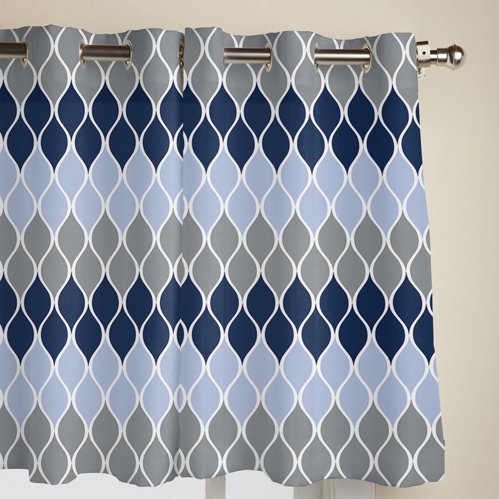 Geometric Blue Grey Medieval Print Window Curtains for Living Room Kitchen Curtain with Valance Kids Room Home Decor
