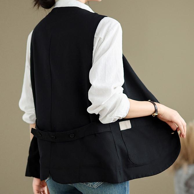 Summer Literary and Artistic Loose Solid Color Cotton and Linen Vest  Plus Size