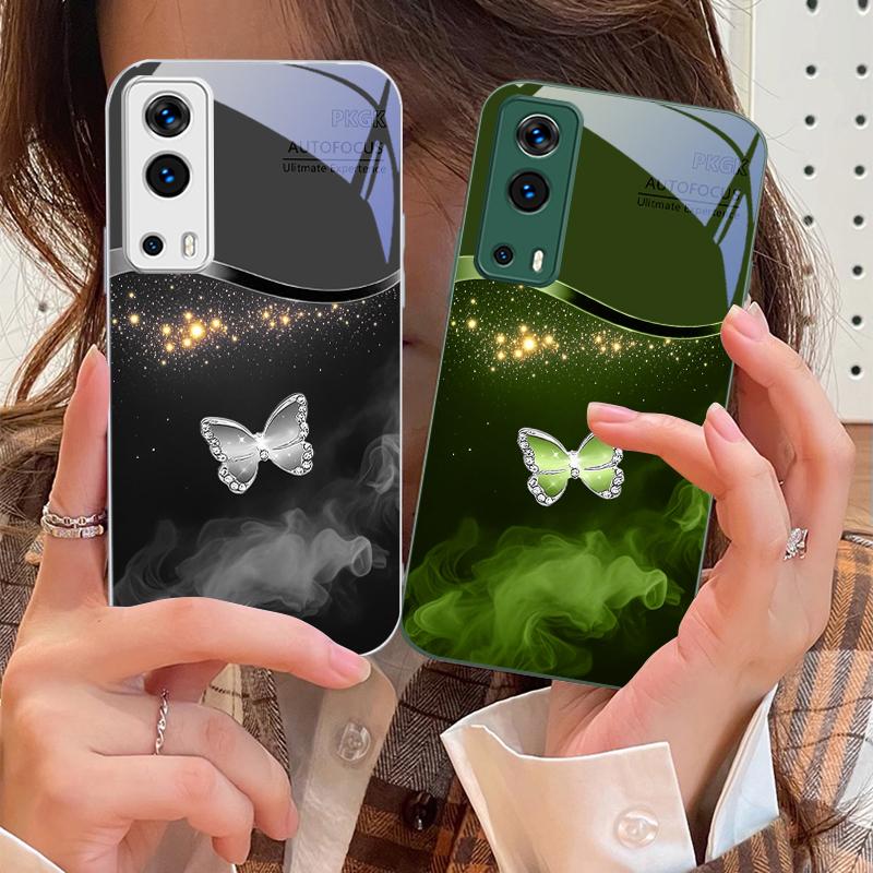 Pink Butterfly Ash Blue For Vivo Y76 16 55 V29 Lite 5G 25 23 30 iQOO Z9X 12 Pro Neo X200 100 90 60 Tempered Glass Phone Case