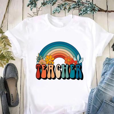 New Teacher Rainbow Women Black T Shirt Summer Girl Black Harajuku 90s Clothes Female Gift Graphic T Shirts Clothes Tops