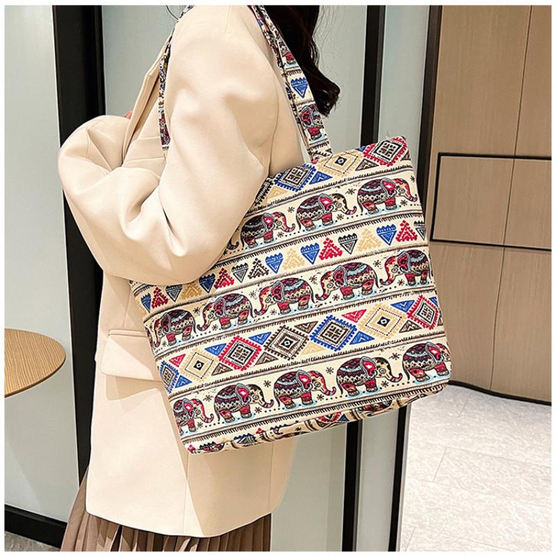 2025 Nouă Modă Stil Etnic Chinezesc Geantă de Umăr pentru Femei Geantă Tote din Pânză de Înaltă Calitate Doamnelor Capacitate Mare Simplă Imprimată Versatilă Clutch Genți de Mână