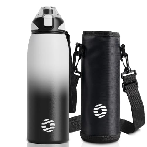 FJbottle 1 Liter Vacuum Insulated Sports Bottle, One-Touch, Keeps Hot and Cold Drinks Hot or Cold, Wide Mouth, Easy To Clean, Stainless Steel, Include