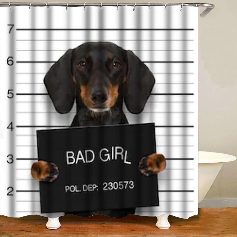 Funny Sausage Dog Dachshund Shower Curtains For Bathroom, Cartoon Dogs Bath Curtains With Cute Animals Waterproof Machine Wash