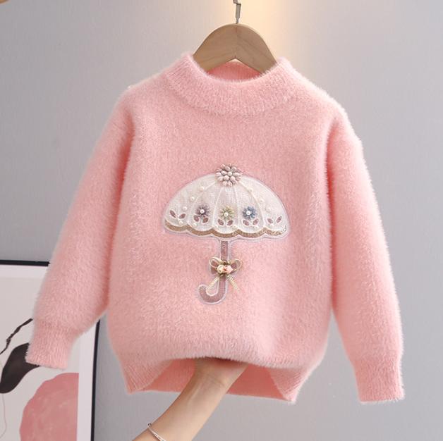 

Осінньо-зимовий светр для дівчинки, в язаний пуловер з круглим вирізом, дитячий західний мультяшний трикотажний светр з довгим рукавом 130cm рожевий