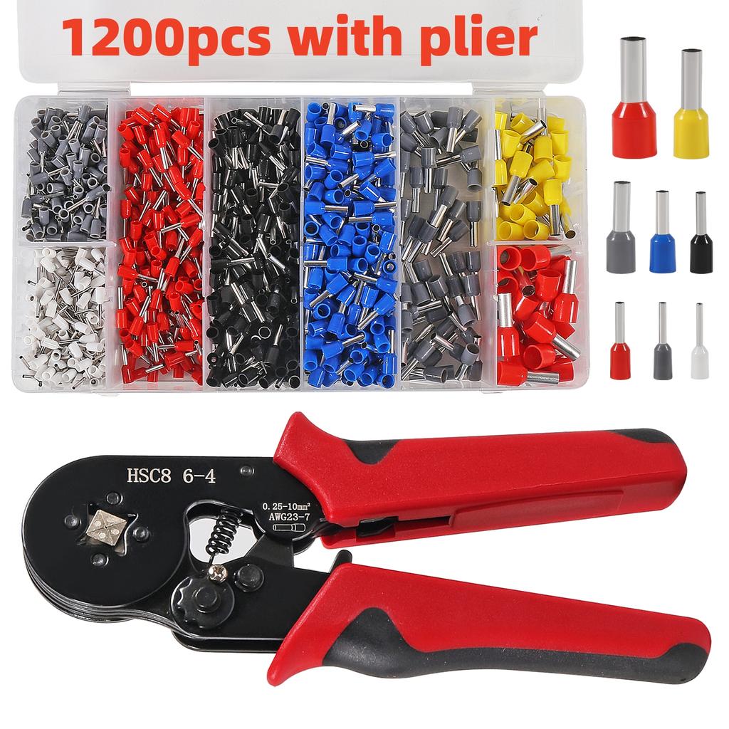 300/1200pcs Electrical Tube Insulated Terminal Kit, HSC8 6-4 Plier, AWG 22-8 Terminal Connector, Tubular Crimp Terminals
