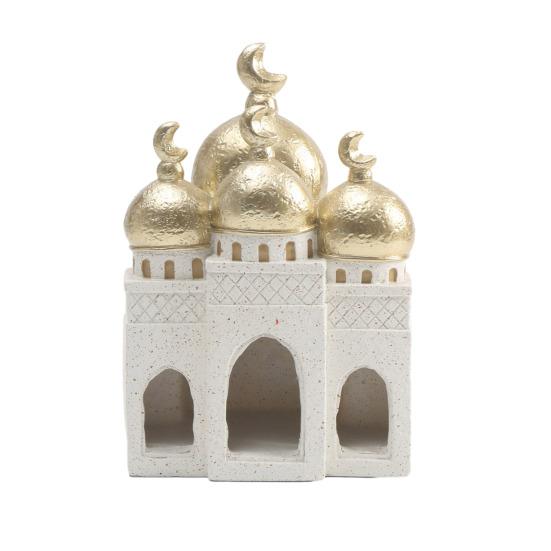 Ramadan Resin Art Statue Islamic Mosque Cultural Ornament Handcrafted Mosque Models Tower Decoration for Eid Home Office Ramadan Mubarak Gift
