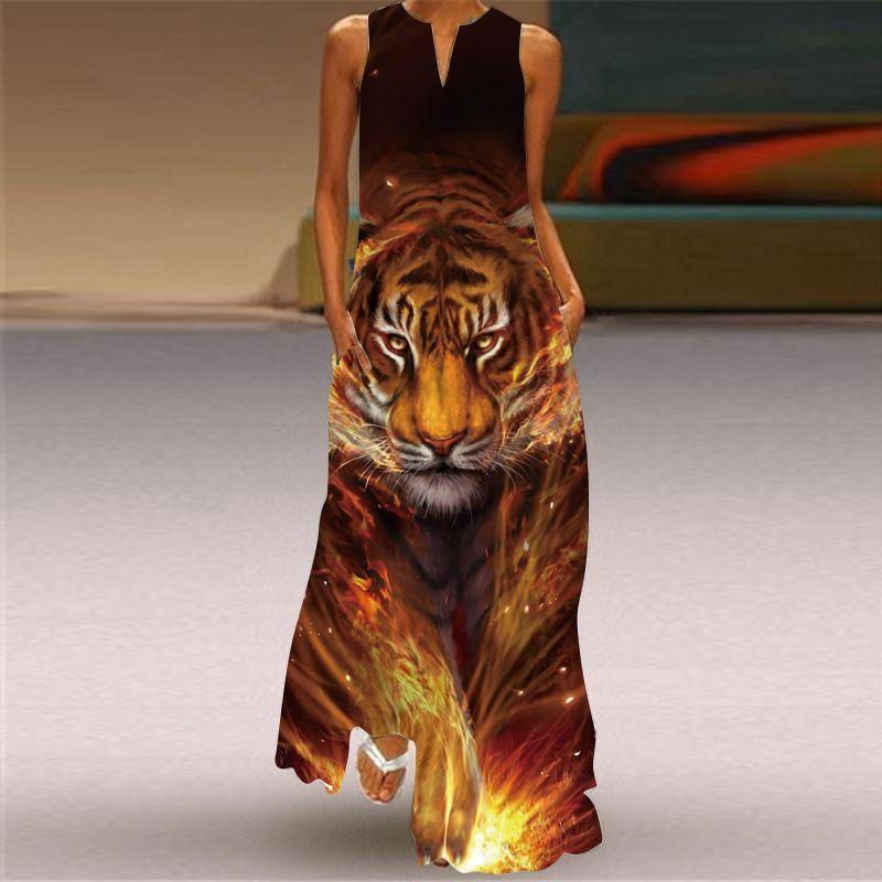 Red Tulip Flower Dress Travel Photo Stage Show Tall V-neck Dress Summer Thin Skirt