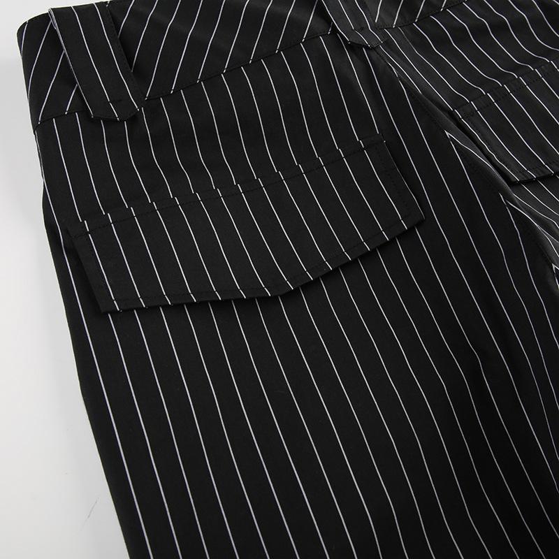 Vintage Pinstripe Contrast Color Flare Pants Women High Waist Slim Fit Y2K Streetwear Bell Bottom Trousers