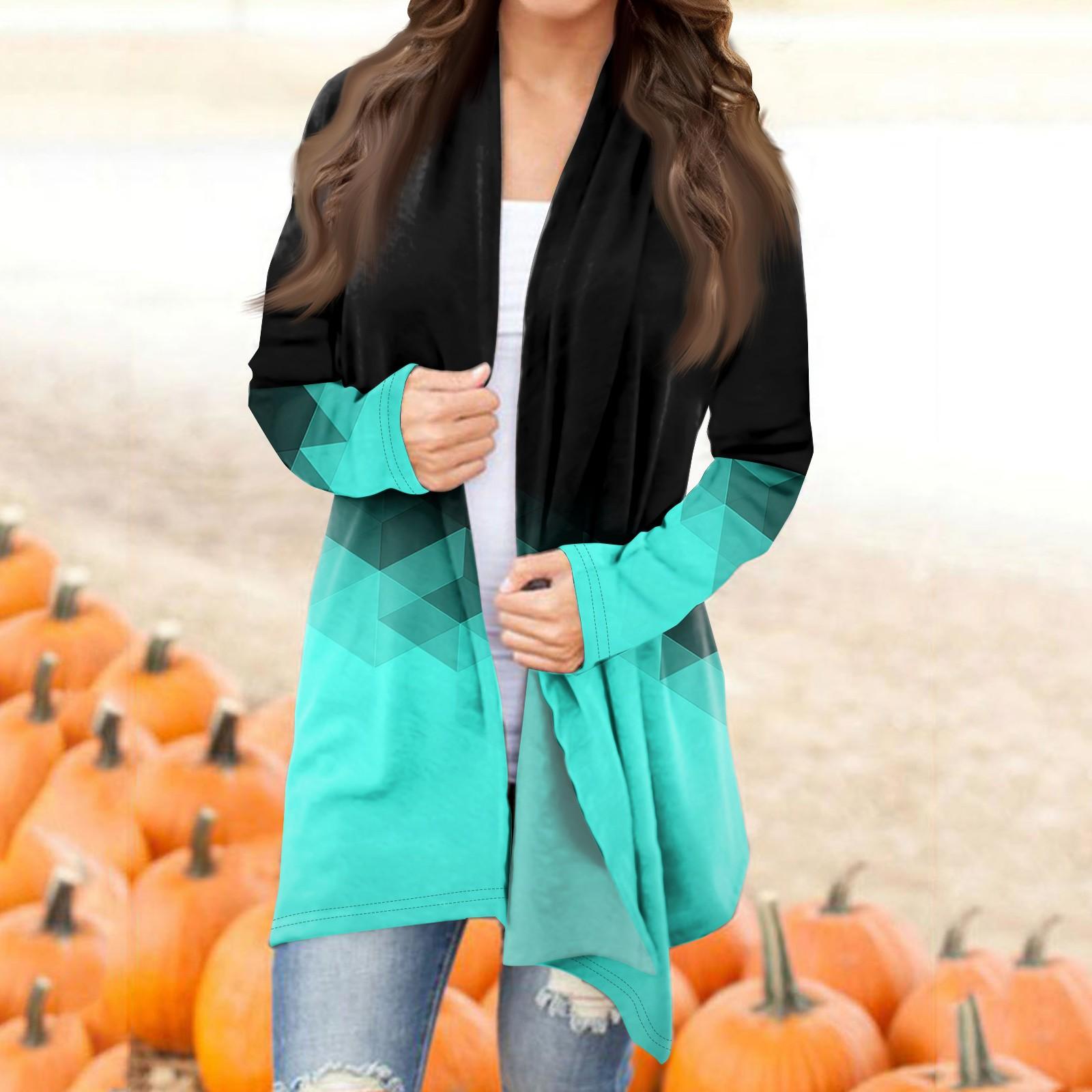 

Женская модная повседневная куртка-кардиган средней длины с принтом M циан