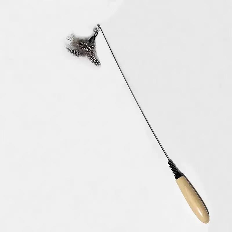 Interactive Cat Wand Toy With Feather Bell Plastic Handle Steel Wire Design Indoor Play Mental Stimulation