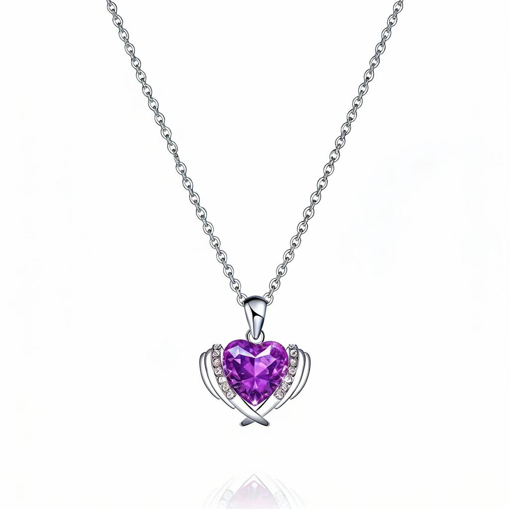 Luxe Ocean Heart Gemstone Necklace: Women's Full Diamond Love Heart Pendant Gift