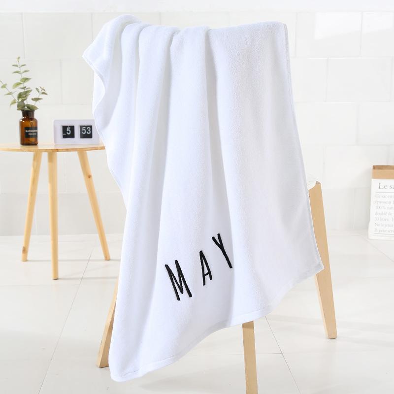 Pure Cotton Bath Towel Embroidery Month White Gray Large Bath Towel Thickened Soft Water Absorption Without Hair Loss Creative Embroidery