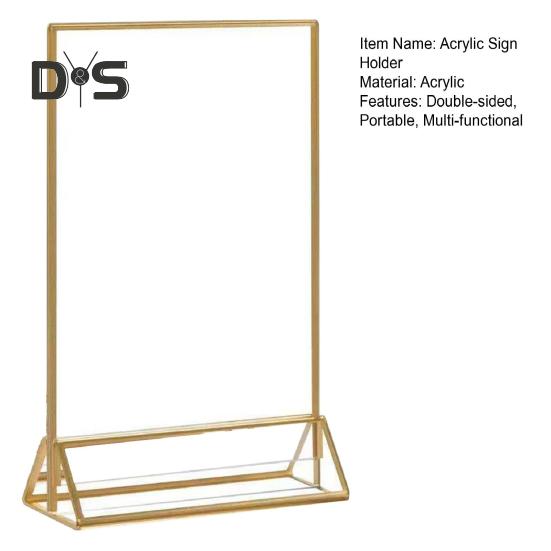 Acryl-Schildhalter, doppelseitig, goldener Bilderrahmen, Tisch-Schildhalter, transparenter Displayständer für Flyer, Menüs, Hochzeitstischnummernhalter