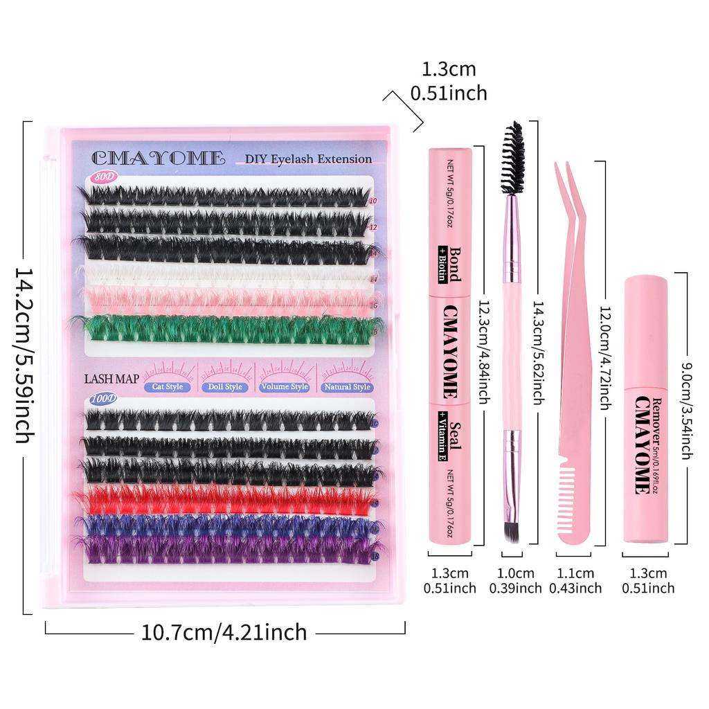 210 Clusters Of Thick 80D100D Single Cluster False Eyelash Set, Color Diy Segmented D-Curve Eyelashes
