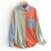 Women's Cotton Linen Color Block Loose Fit Long-sleeved Shirt - Elegant Drop Shoulder Design