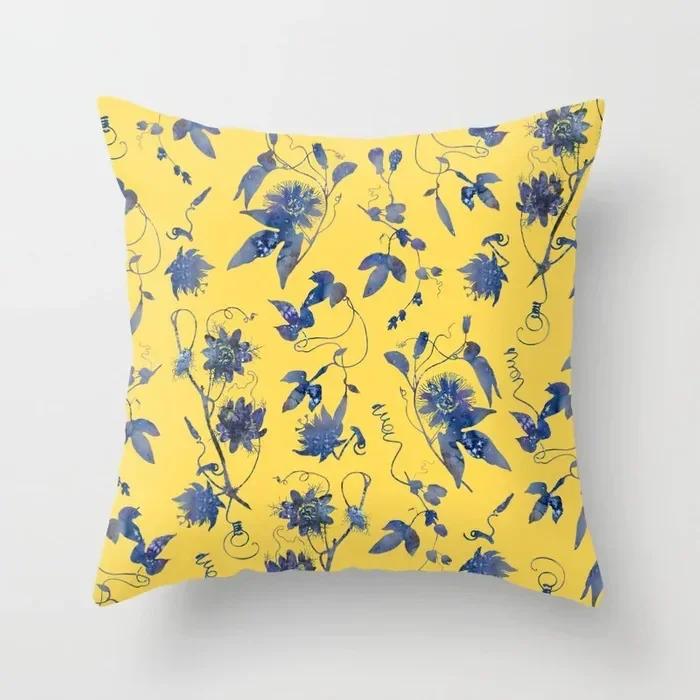 Yellow Plant Flower Decorative Cushion Cover Polyester Throw Pillow Cover Pillowcase For Sofa Home Decor 45X45Cm Fundas De Cojin