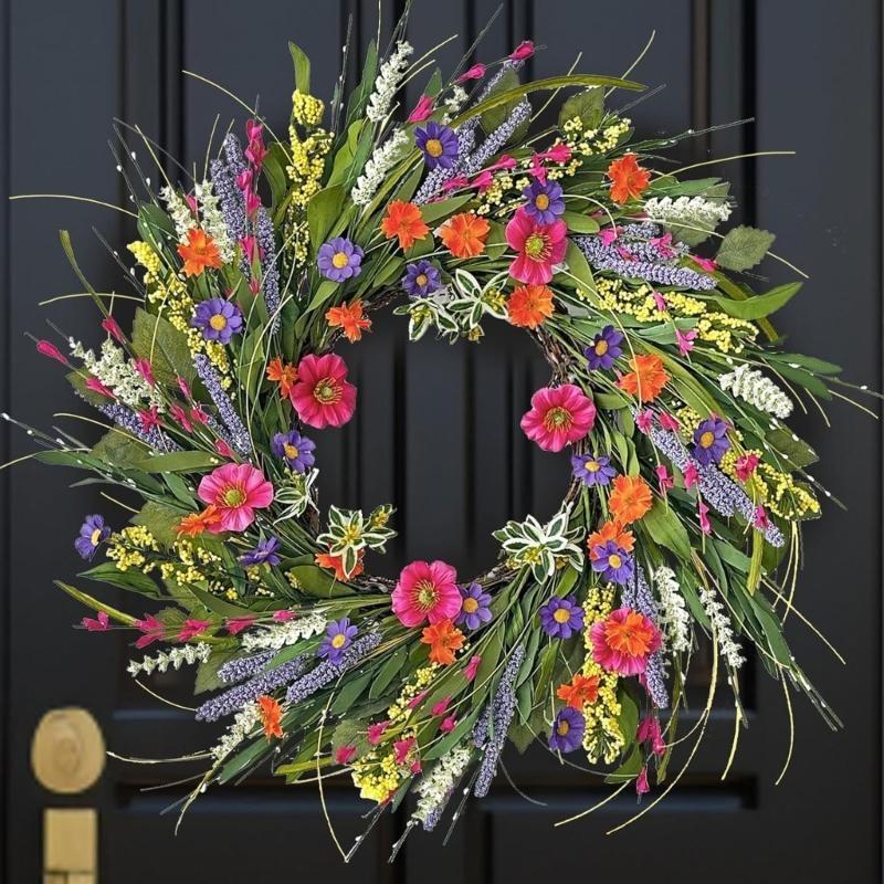 Artificial Flower Wreath 22inch Spring Wreath for Front Door Wall Wedding Party