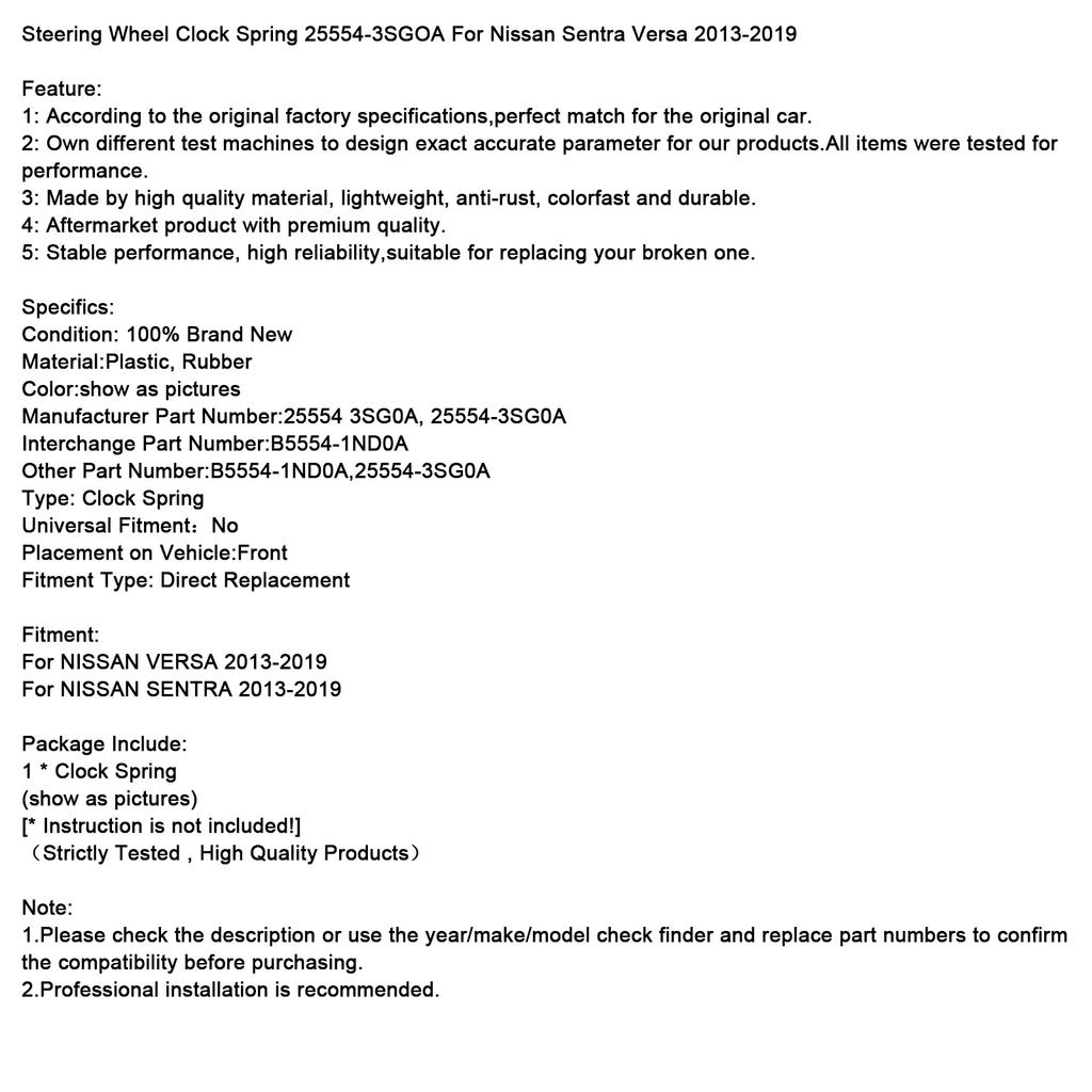 Steering Wheel Clock Spring 25554-3SGOA For Nissan Sentra Versa 2013-2019