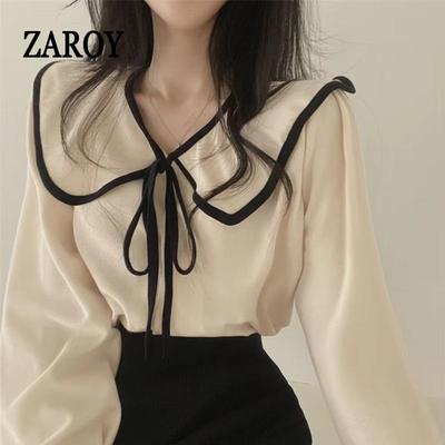 ZAROY Summer Women Chiffon Shirt Elegant Turn-down Collar Autumn Long Sleeve Single-breasted Female Blouse Sweet Tops Casual Streetwear