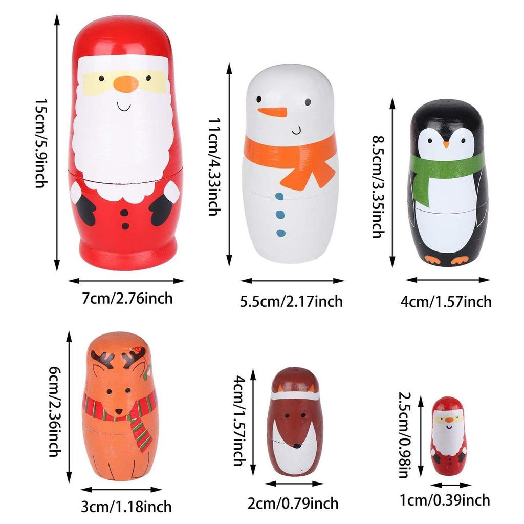 Muñecas Rusas Matrioshka de Navidad para Niños, Juego Anidado de Apilamiento de Madera, 6 Piezas Juguetes Hechos a Mano para Niños Regalo de Navidad Cumpleaños