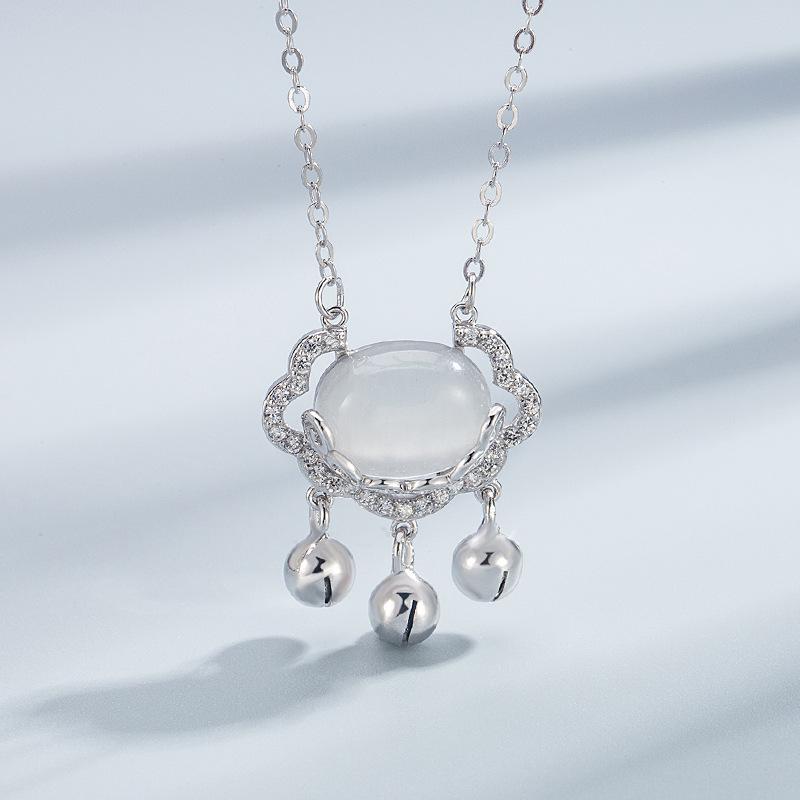 Agate Peace Lock S925 Sterling Silver Necklace – Auspicious Cloud Longevity Pendant for Women