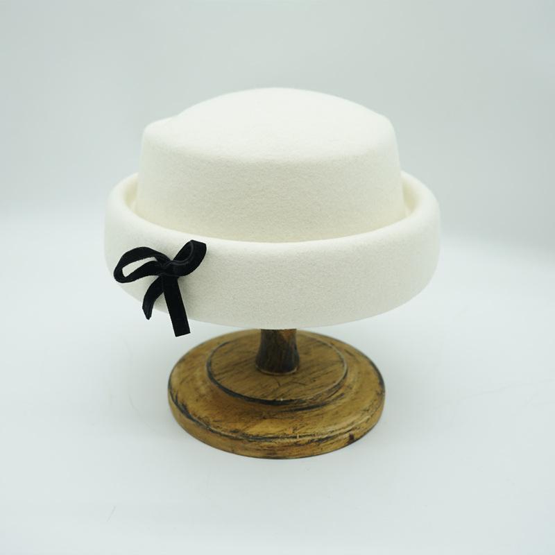 White Elegant Bow Curled Wool Woolen Top Hat Female Autumn And Winter Warm Japanese Felt Cute Versatile Socialite