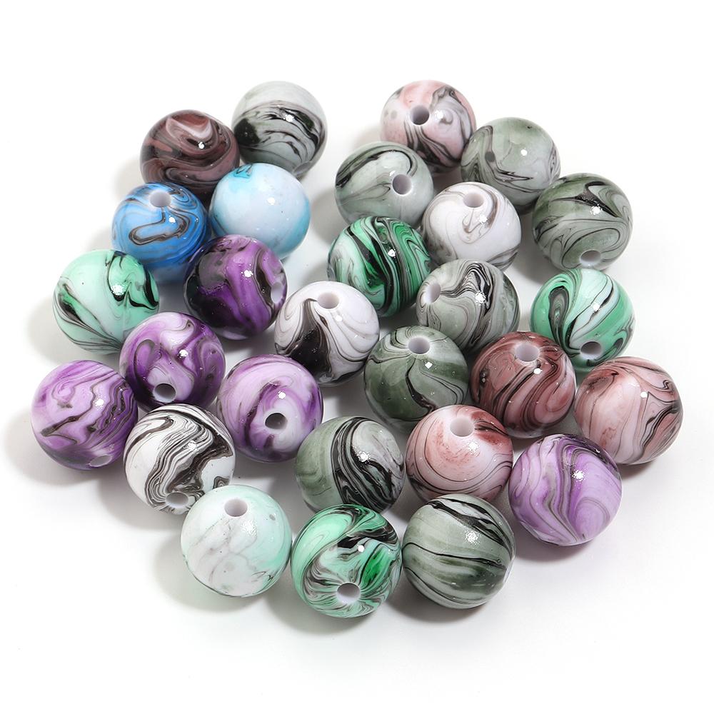 30-100pcs 6/8/10/12/14mm Resin Beads Ink Painting Round Loose Spacer Beads For DIY Jewelry Making Bracelets Necklace Accessories