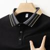Spring Autumn Men's Striped Collar Polo Shirt Business Casual Long Sleeve Top with Metal Buttons