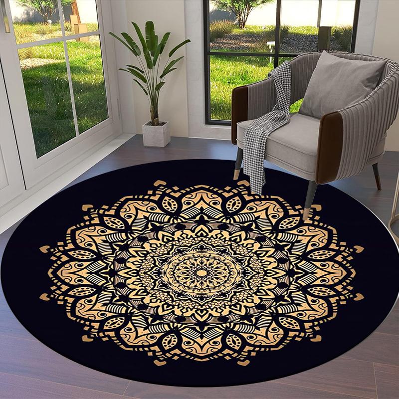 1pc Golden Mandala Pattern Round carpet, Made of Polyester,Perfect for Decorating Office Chairs, Living Rooms,Vibrant Decorative Rug
