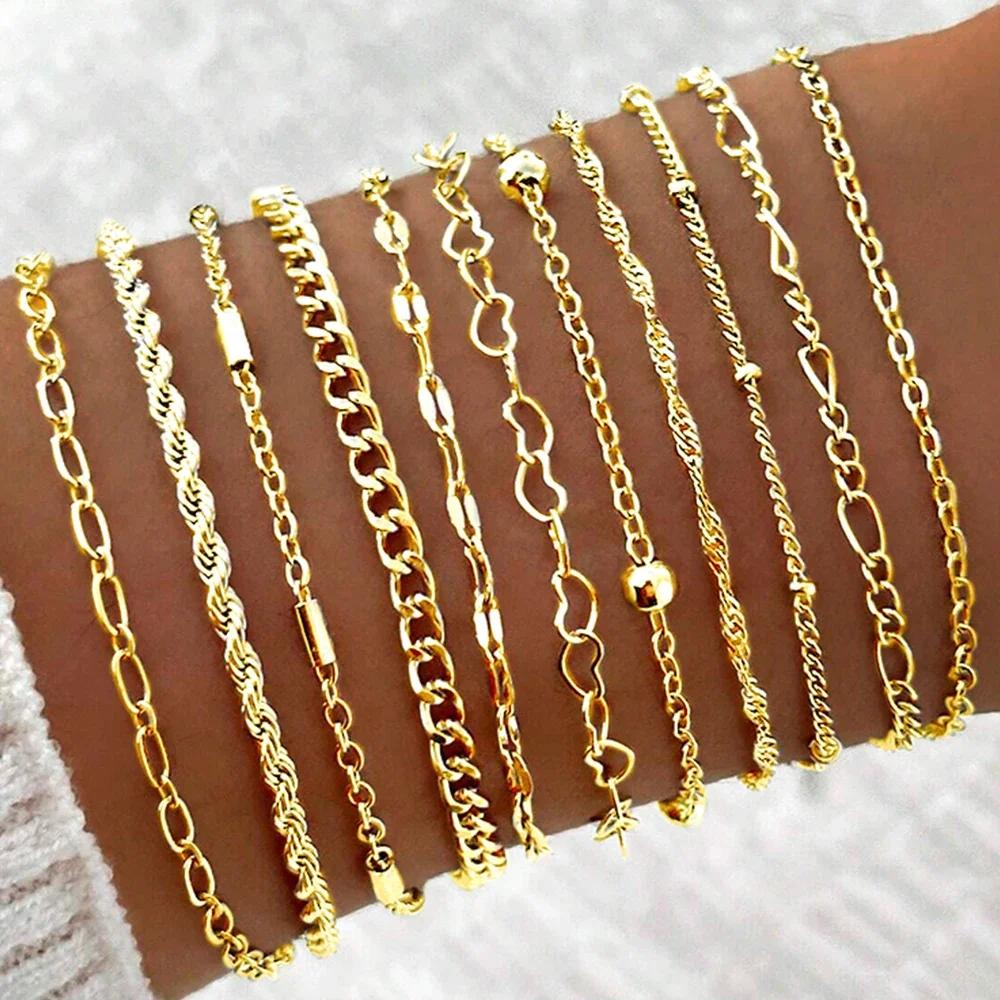 

11Pcs Boho Twist Chain Bracelet Set For Women Punk Gold Silver Color Adjustable Cuban Link Bracelet Fashion Party Jewelry Gift золотой